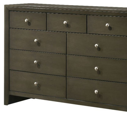 Commode triple à neuf tiroirs en bois massif et manufacturé gris de 55 po