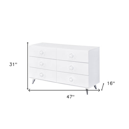 Commode double à six tiroirs en bois manufacturé avec finition blanche de 47 po