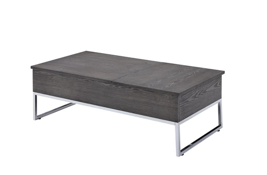 Table basse rectangulaire à plateau relevable en chrome et chêne gris de 47 po