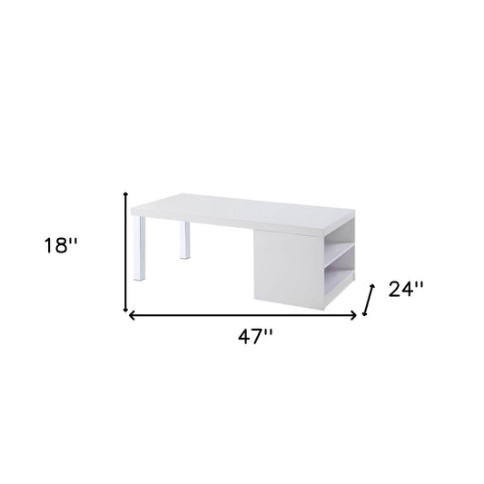 Table basse rectangulaire chromée et blanche de 47 po avec étagère