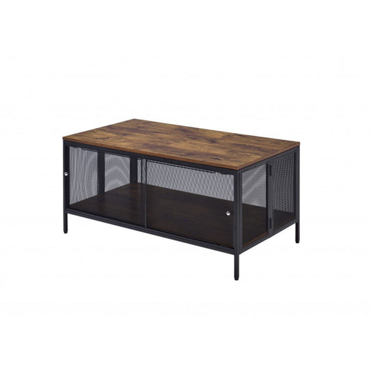 Table basse rectangulaire en chêne noir et antique de 41 po avec étagère