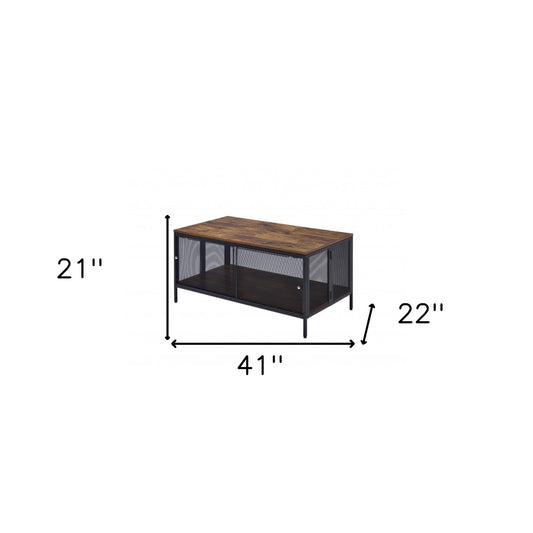 Table basse rectangulaire en chêne noir et antique de 41 po avec étagère