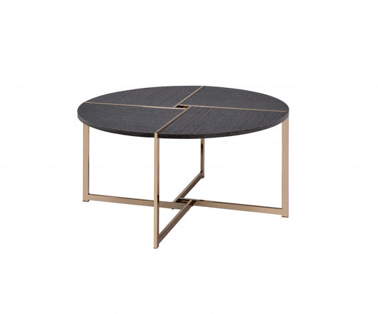 Table basse ronde champagne et noire de 35 po