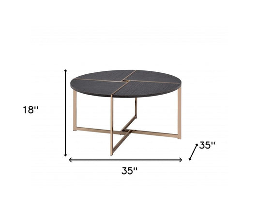 Table basse ronde champagne et noire de 35 po