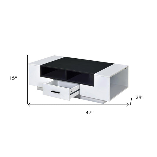 Table basse noire et blanche de 47 po avec tiroir et trois étagères