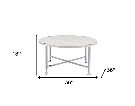 Table basse ronde en chrome et chêne blanc de 36 po