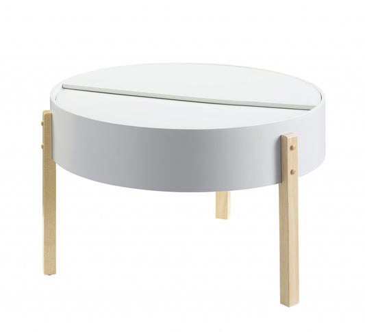 Table basse ronde de 32 po en brun naturel et blanc