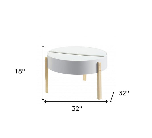 Table basse ronde de 32 po en brun naturel et blanc