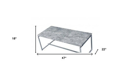 Table basse rectangulaire en placage de PVC argenté et imitation béton de 47 po