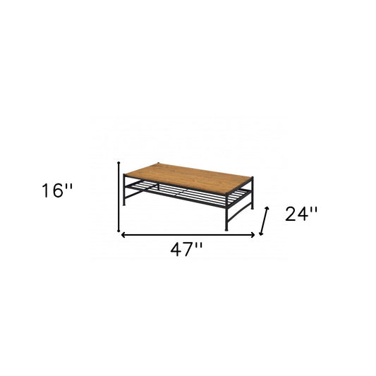 Table basse rectangulaire en bois massif noir et chêne de 47 po avec étagère