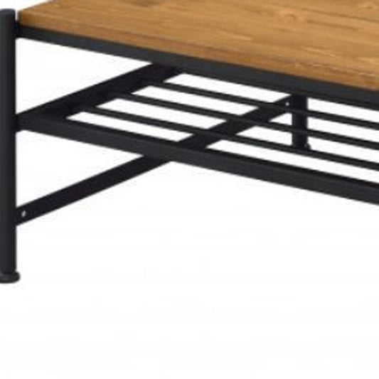 Table basse rectangulaire en bois massif noir et chêne de 47 po avec étagère