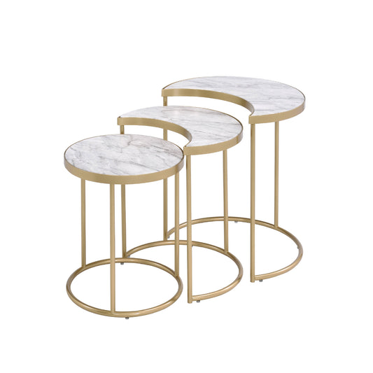 24" Gray And Gold Metal Round Nested Coffee Tables