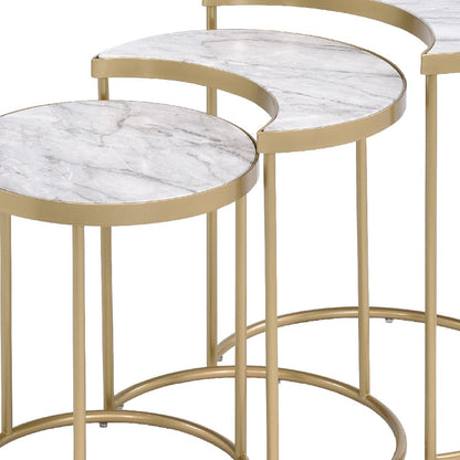 24" Gray And Gold Metal Round Nested Coffee Tables