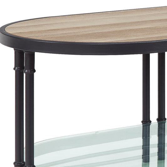 47" Natural Metal Oval Coffee Table With Shelf