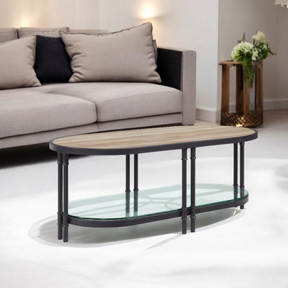 47" Natural Metal Oval Coffee Table With Shelf