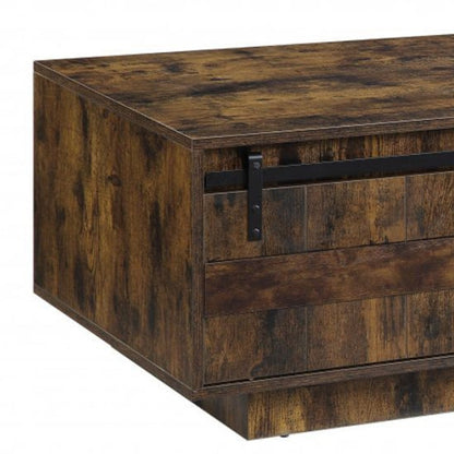 Table basse en placage de mélamine marron et noir de 47 po avec tiroir et étagère