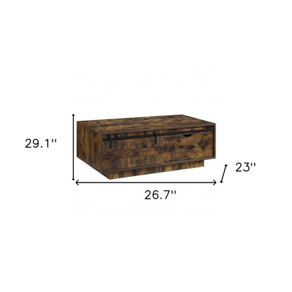 Table basse en placage de mélamine marron et noir de 47 po avec tiroir et étagère