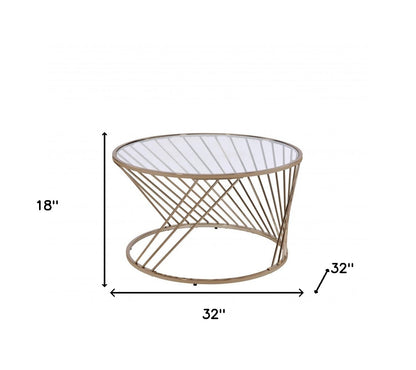 Table basse ronde en verre champagne et métal transparent de 32 po