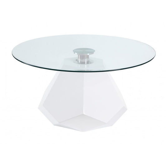 Table basse ronde en verre transparent et blanc de 34 po