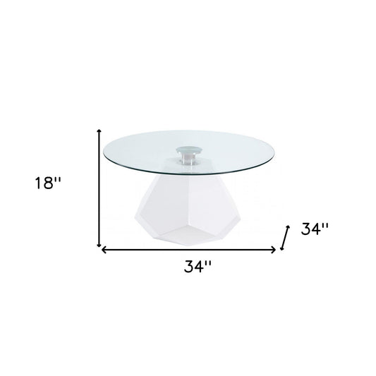 Table basse ronde en verre transparent et blanc de 34 po