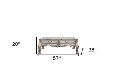 Table basse en bois massif et manufacturé de 57 po avec deux tiroirs