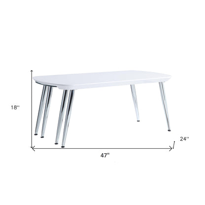 Table basse extensible en bois et verre blanc transparent et argenté de 47 po