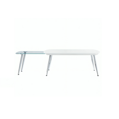 Table basse extensible en bois et verre blanc transparent et argenté de 47 po