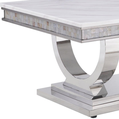 Table basse en faux marbre blanc et argent avec miroir de 51 po