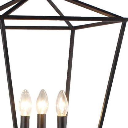 64" Black Three Light Floor Lamp With Black Geometric Shade