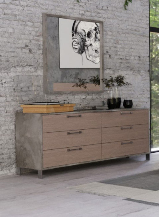 Commode à six tiroirs en bois massif et manufacturé de 64 po en chêne brun gris