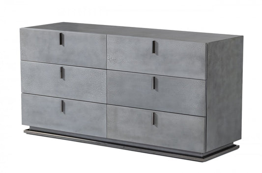 Commode double à six tiroirs avec finition craquelée gris bronze de 59 po