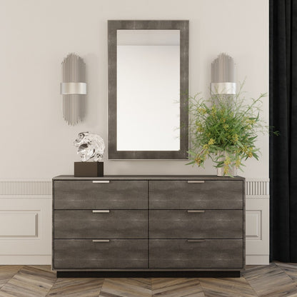 Commode double à six tiroirs en bois massif et manufacturé gris de 59 po