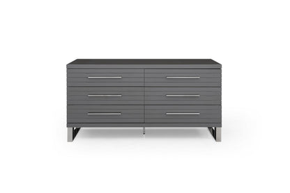 Commode à six tiroirs en bois massif et manufacturé gris de 59 po