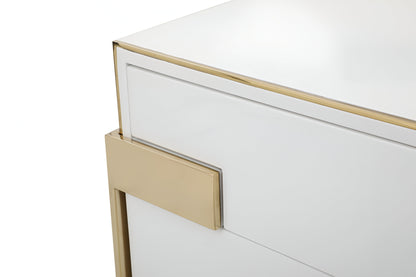 Commode double à six tiroirs en bois massif et manufacturé doré et blanc de 60 po