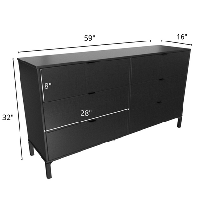 Commode double à six tiroirs de 59 po en charbon noir