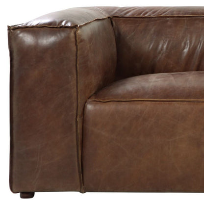 98" Brown Top Grain Leather Sofa With Black Legs