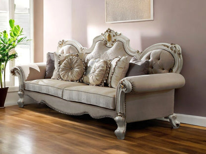 93" Pearl Velvet Sofa And Toss Pillows