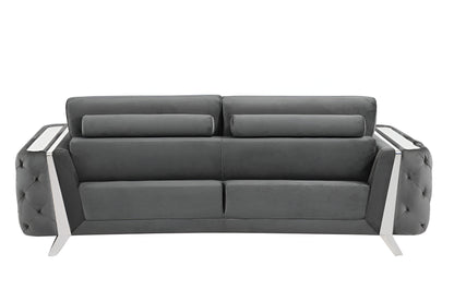 90" Gray Velvet Sofa With Silver Legs