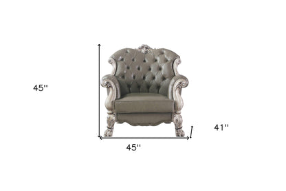 Fauteuil en similicuir blanc osseux et accoudoir blanc osseux vintage de 45 po