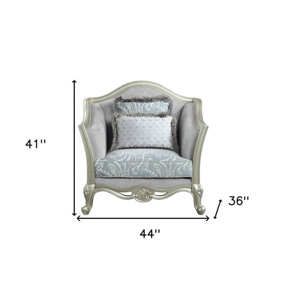 Fauteuil en lin gris clair et motif floral champagne de 44 po