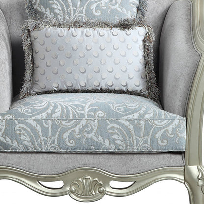 Fauteuil en lin gris clair et motif floral champagne de 44 po