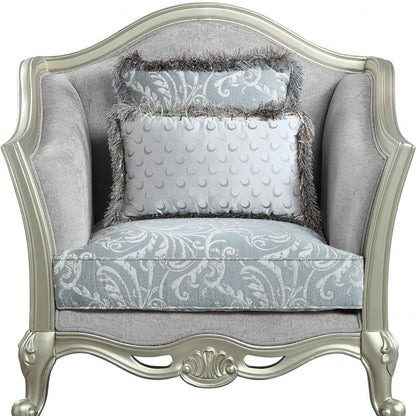 Fauteuil en lin gris clair et motif floral champagne de 44 po