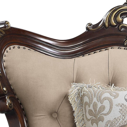 Fauteuil à accoudoirs en lin marron clair et motif floral cerisier de 48 po