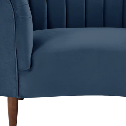 Fauteuil à accoudoirs rayé noir et velours bleu de 52 po