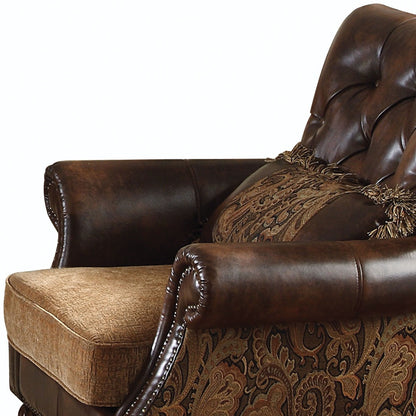 Fauteuil capitonné à motif floral en similicuir marron et noir de 38 po