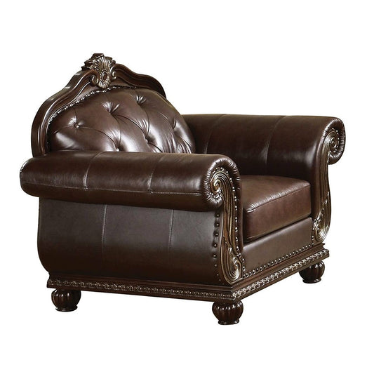 Fauteuil capitonné en cuir pleine fleur espresso de 47 po