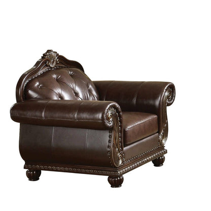 Fauteuil capitonné en cuir pleine fleur espresso de 47 po