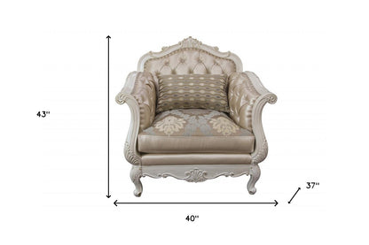 Fauteuil en similicuir or rose et blanc nacré de 40 po