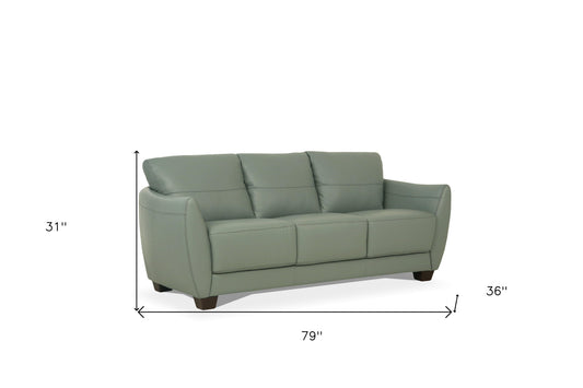 79" Tea Green Leather Sofa With Black Legs