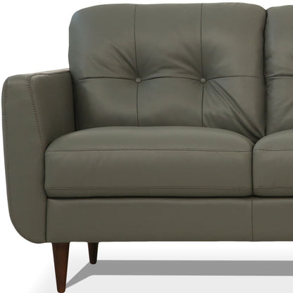 83" Green Leather Sofa With Black Legs